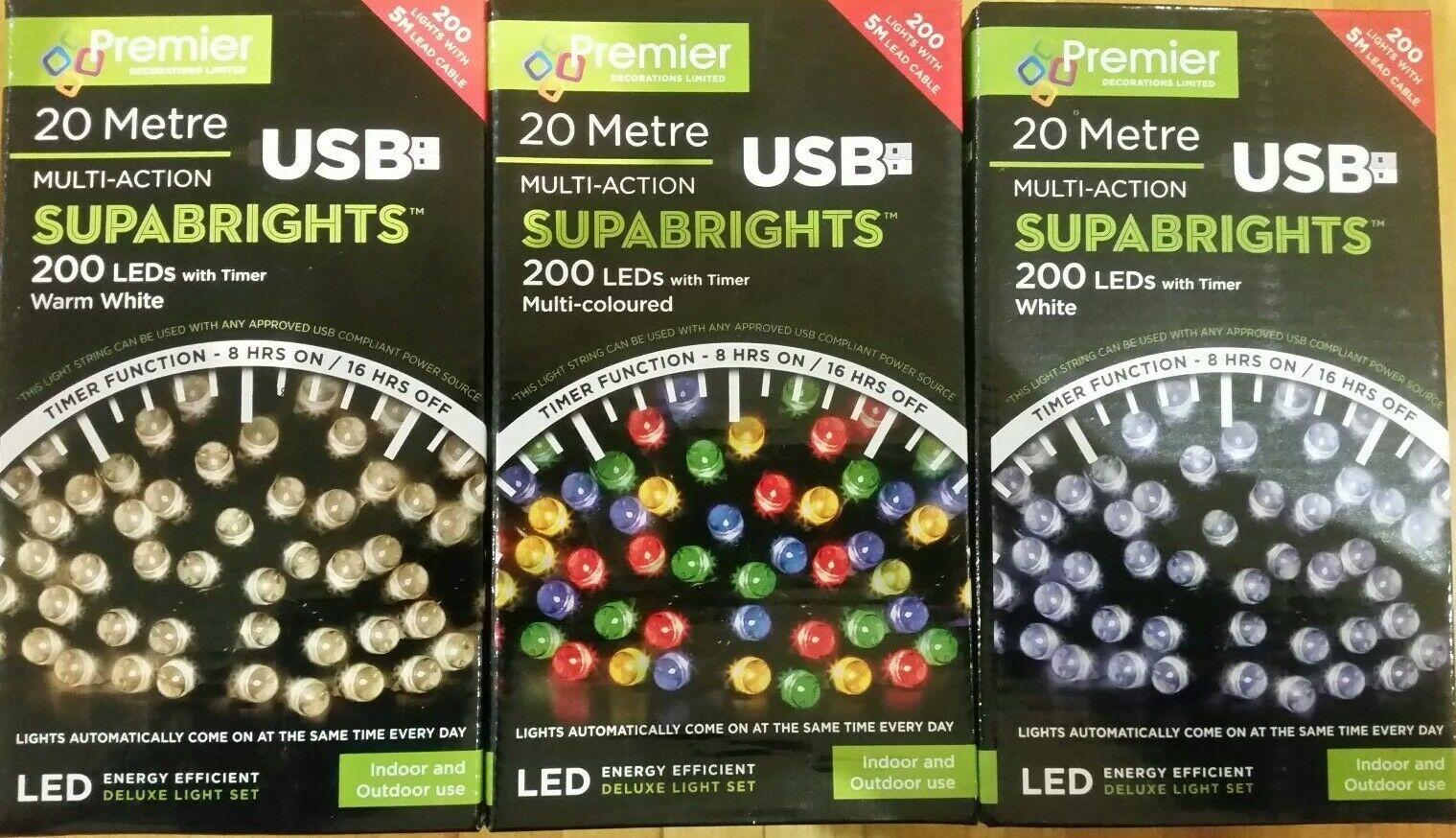 200 LED Supabrights VARIOUS COLOURS Multi Action Christmas Lights USB ...